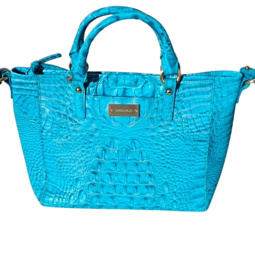 Brahmin Mini Asher Croc Embossed Melbourne Satchel Shoulder Bag Purse Turqoise